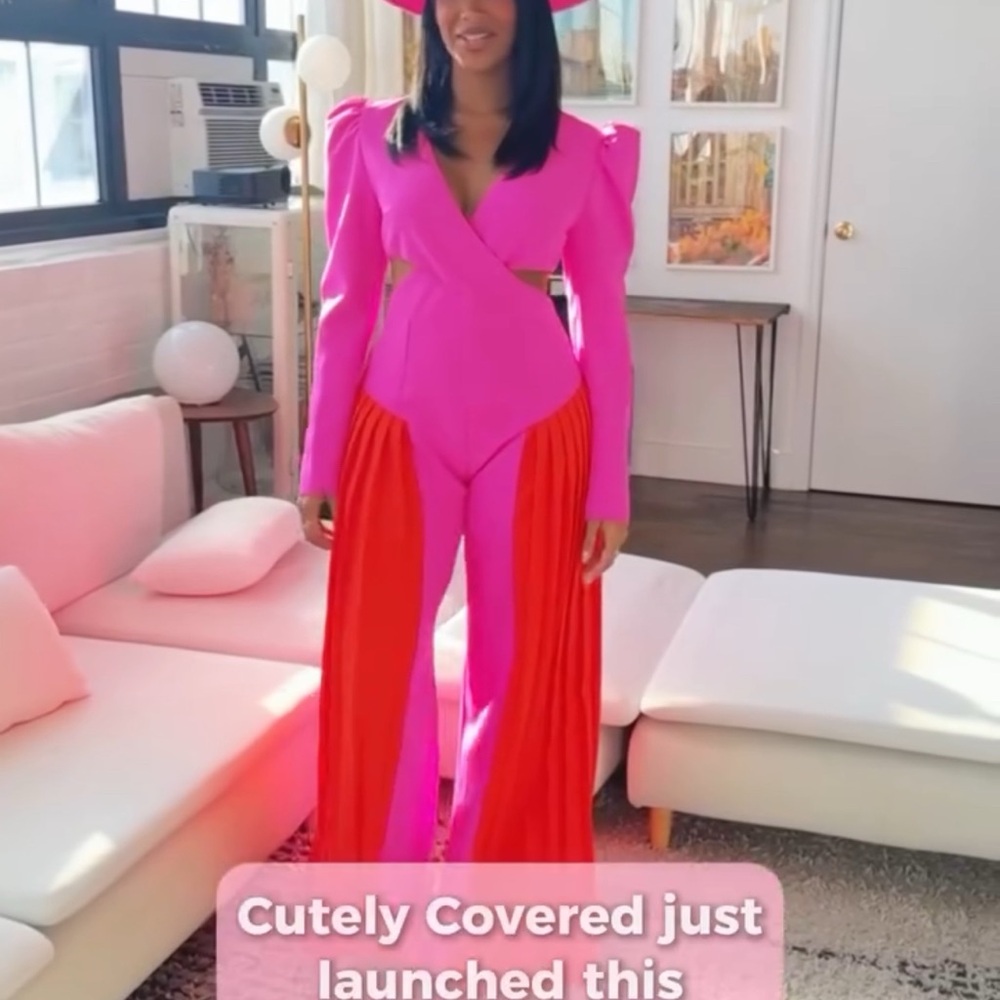 Elegant Pink and Orange Color-Blocked Jumpsuit - Picture 2 of 2